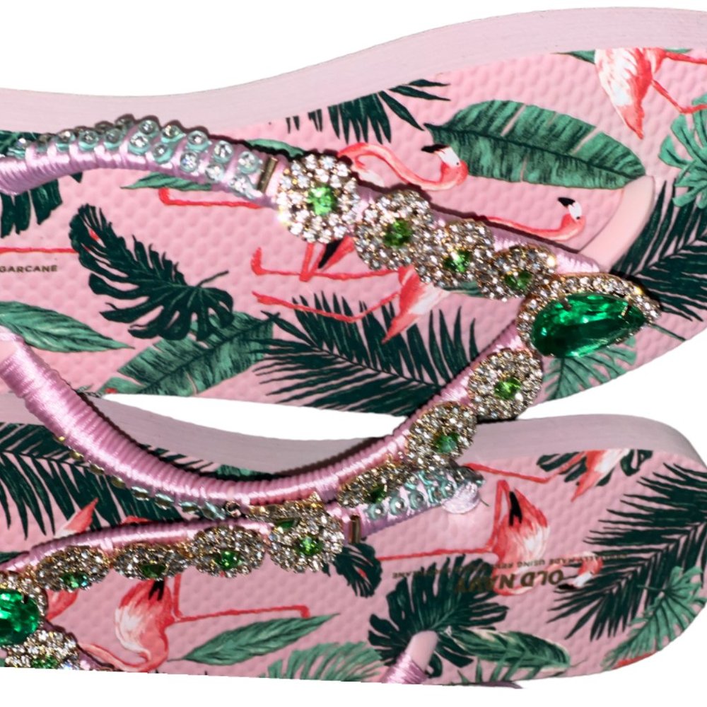 Pink Flamingo Flip Flops, Tropical Bird Sandals, Beach Shoes, Bachelorette Party - Picture 10 of 16
